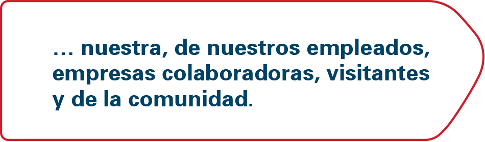 nuestra, de nuestros empleados, empresas colaboradoras, visitantes, clientes y de la comunidad.
